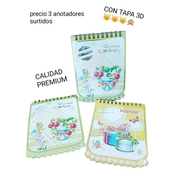 Anotadores.precio conjunto de 3 unidades surtidos.