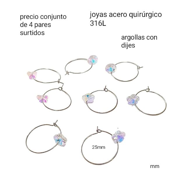 Aros mm.precio conjunto de 4 pares surtidos sin elección