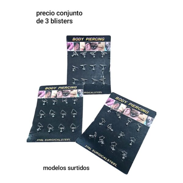Piercings.precio conjunto de 3 blisters surtidos