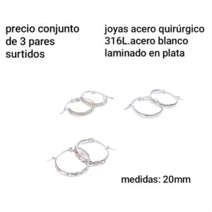 Aros 20mm.precio conjunto de 3 pares surtidos