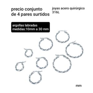 Aros mm.precio conjunto de 4 pares surtidos