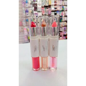 3 unidades de
 labial líquido 2 en 1 que incluye un labial líquido y un brillo labial tejar 
( surtidos sin elección de colores)
