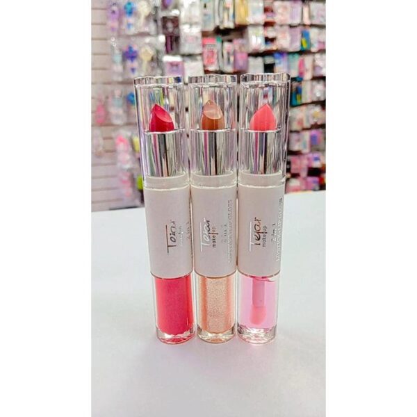 3 unidades de
 labial líquido 2 en 1 que incluye un labial líquido y un brillo labial tejar 
( surtidos sin elección de colores)