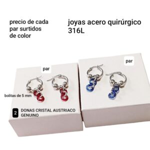 Aros con donas cristal genuino.colores surtidos