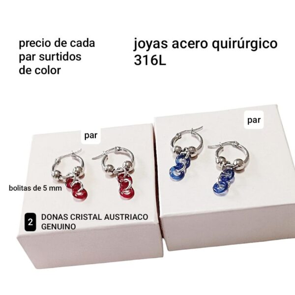 Aros con donas cristal genuino.colores surtidos