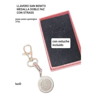 Llavero San Benito con strass en estuche