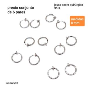 atencion no necesitas perforación puede ir en cualquier parte del 👁️ 
Aros LucMK 583. Conjunto de 6 pares.